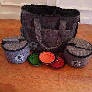 DOG TRAVEL BAG with Food Container Collapsible Bowl Set